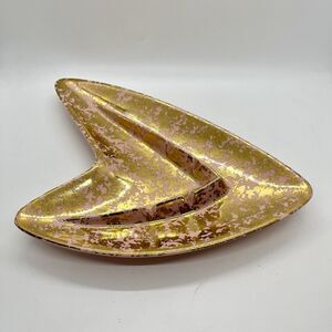 Vintage MCM Shawnee Pottery USA #208 Atomic Boomerang Ashtray Pink Gold As-Is
